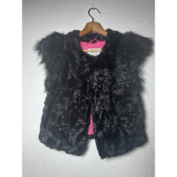 NEIMAN MARCUS/TARGET Faux Fur Vest Sz XS Black Skaist Taylor Crop Boho - Picture 2 of 10